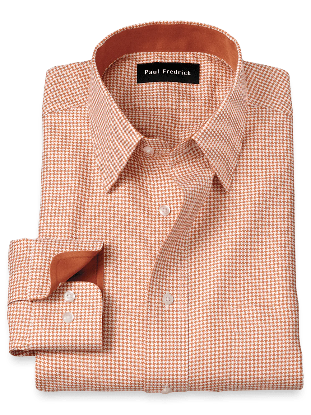 Non-Iron Cotton Houndstooth Dress Shirt With Contrast Trim
