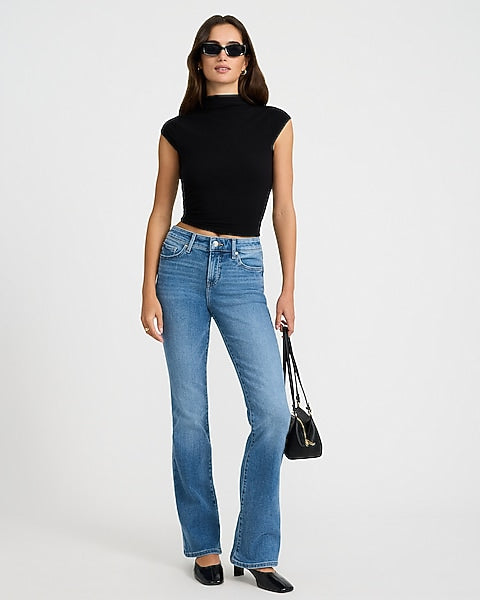 Mid Rise Bootcut Medium Wash Jeans in Hyper Stretch