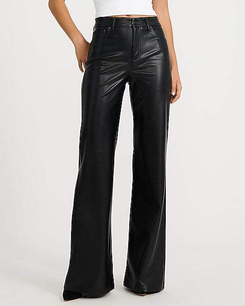 Faux Leather High Waisted Flare Trouser