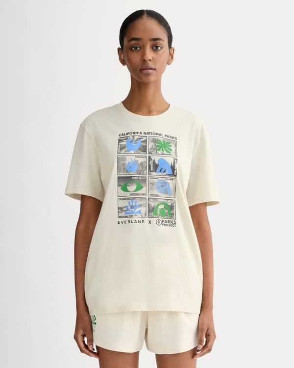 The Everlane x Parks Project Essential Organic Crew | Forged Iron / Birch / Granada Sky Blue / Green