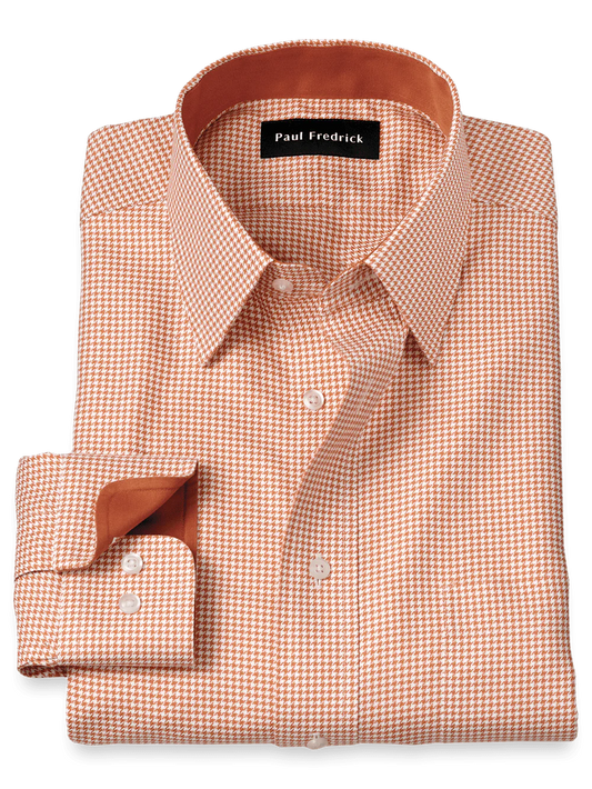 Non-Iron Cotton Houndstooth Dress Shirt With Contrast Trim
